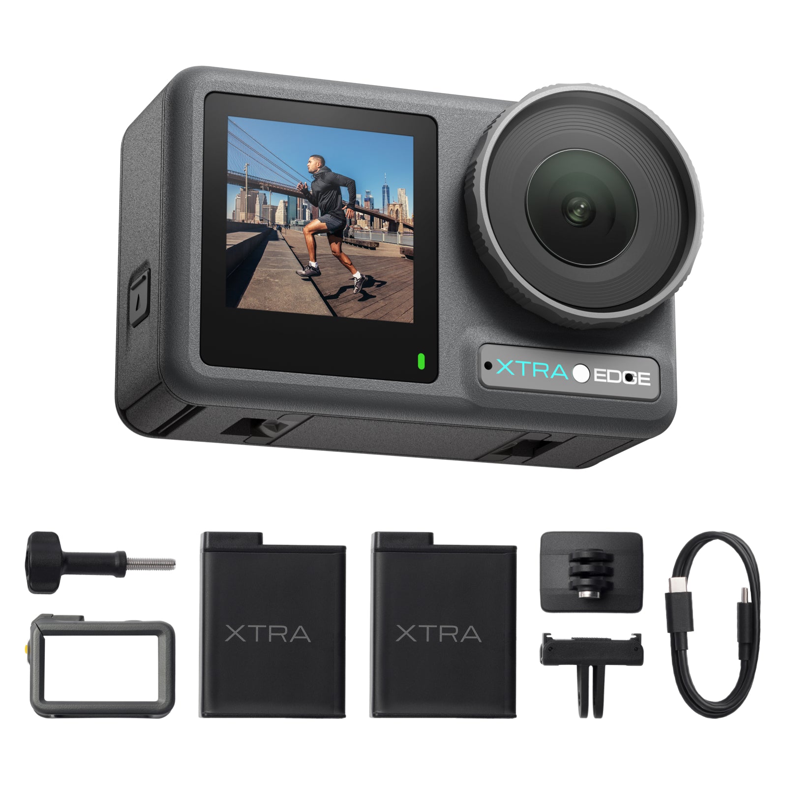 Xtra Edge Dual Battery Bundle, 1/1.3″ Sensor & 4K Cinematic Video, Hyper Stabilization, Waterproof Camera to 52 Ft, 3-Hour Battery, Universal Quick Mount, Vlogging Camera for Adventure Photo