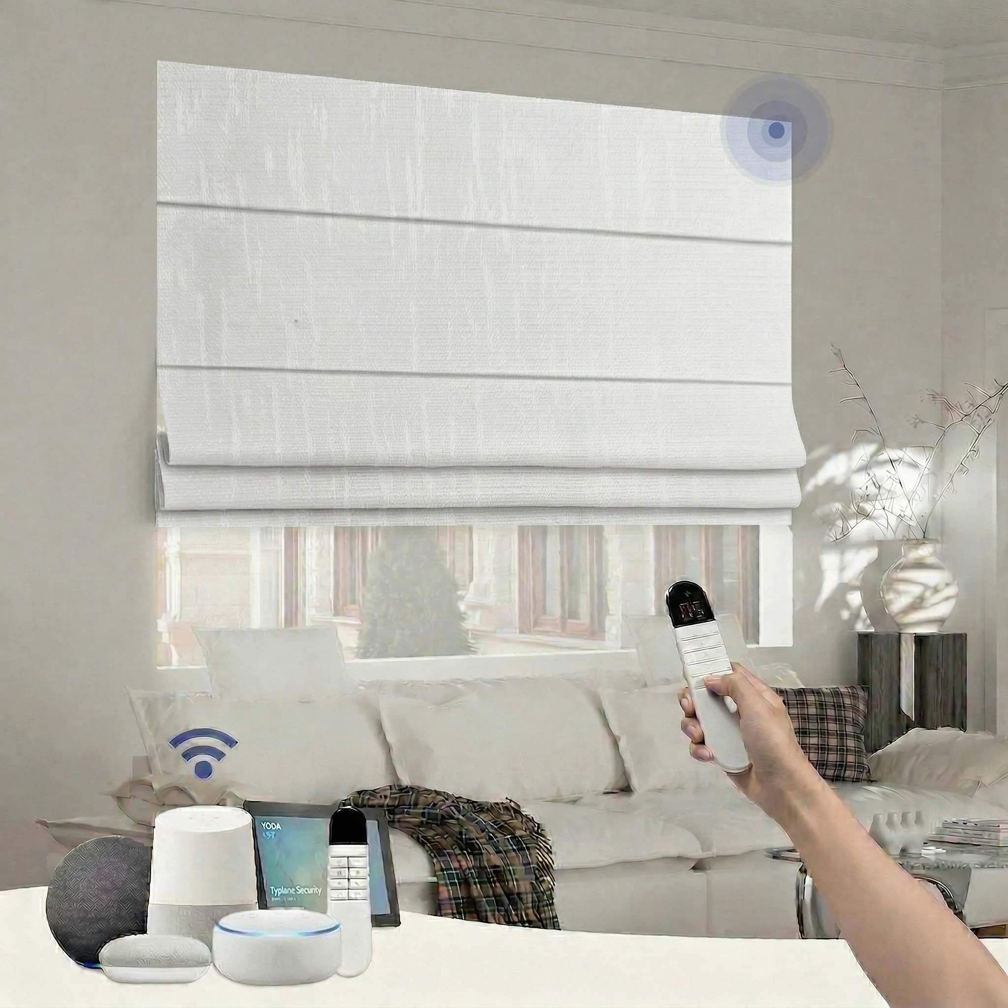 No-Drill Motorized Roman Shade Cordless RM058