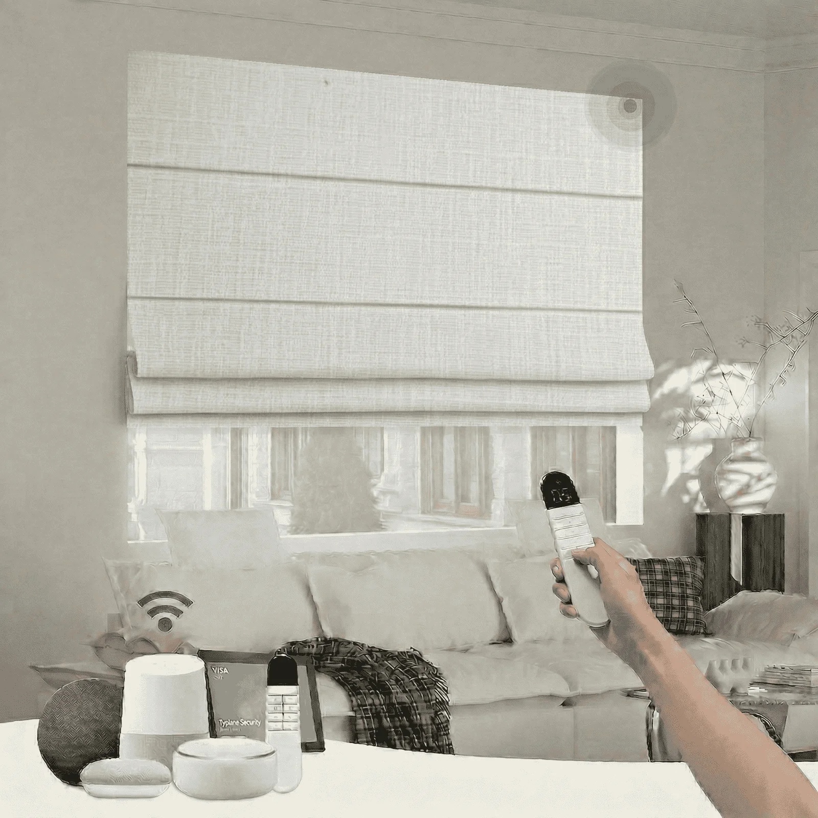 No-Drill Motorized Roman Shade Cordless C147