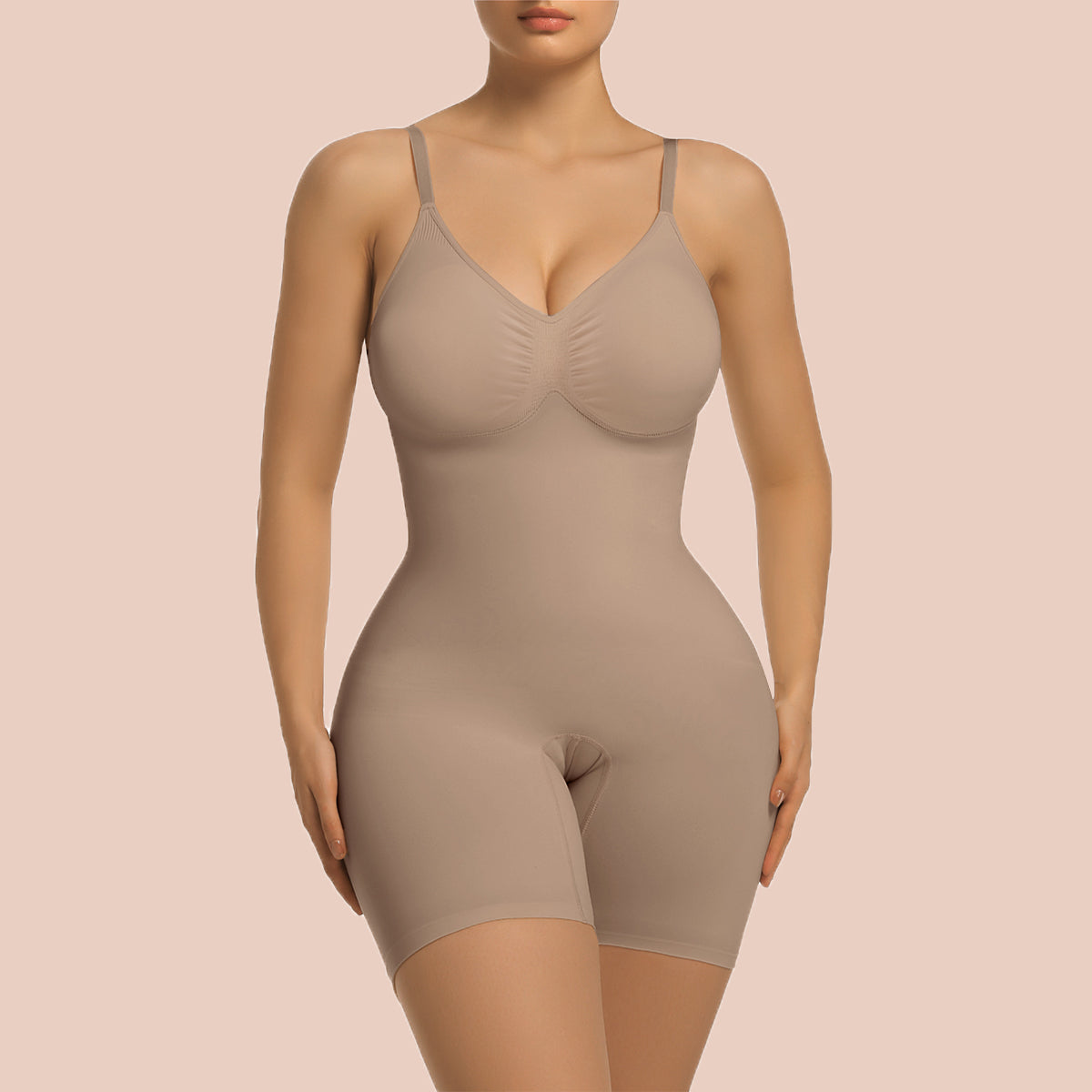 SHAPERX Mid-Thigh Tummy Control Bodysuit with Removable Pads – Sienna / S/M-Plus
