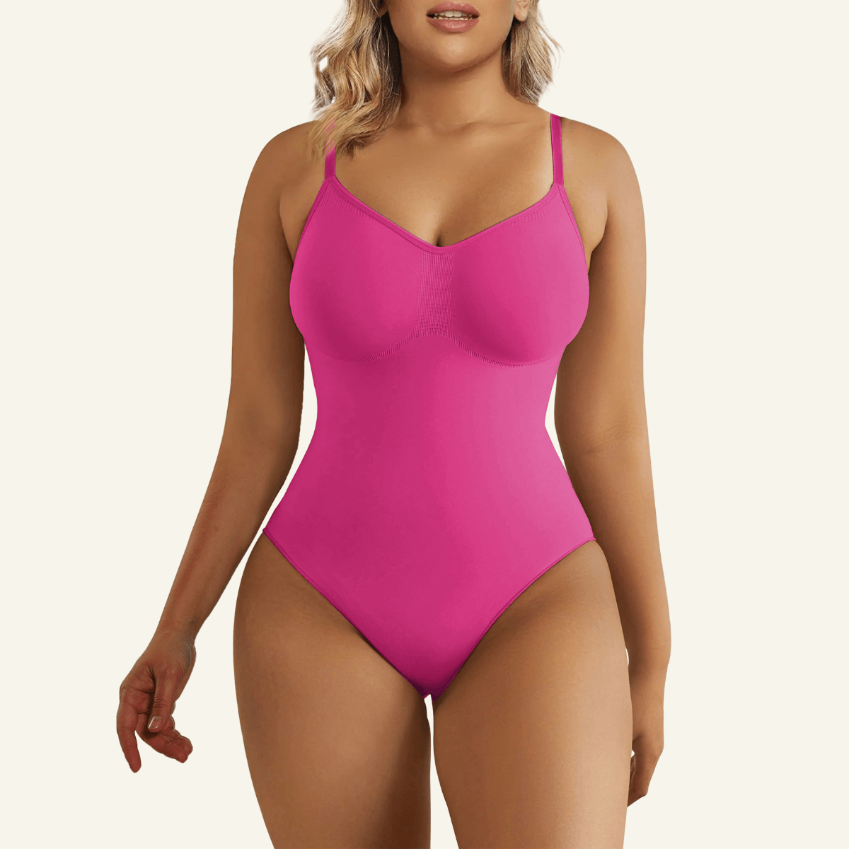 SHAPERX Seamless Adjustable Straps Tummy Control Thong Bodysuit – Rose / S/M