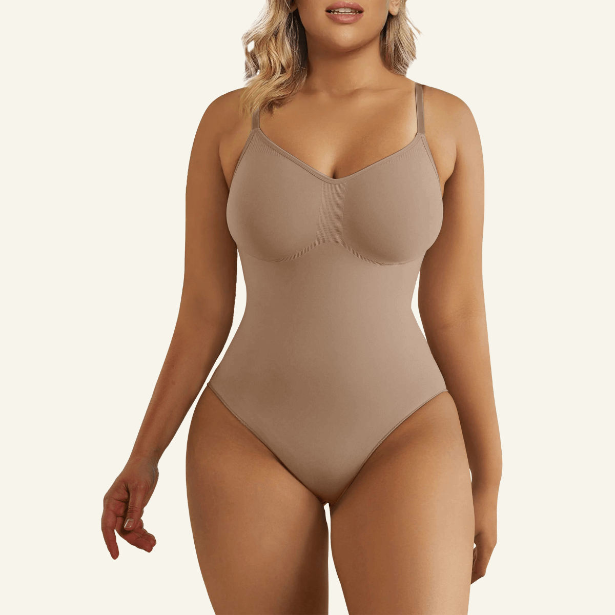 SHAPERX Seamless Adjustable Straps Tummy Control Thong Bodysuit – Sienna / XXS/XS