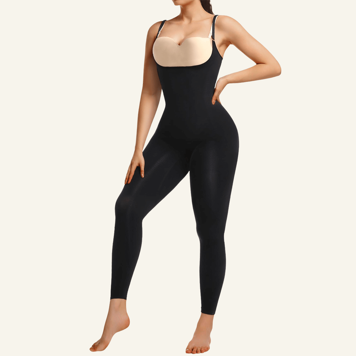 SHAPERX 3-in-1 Seamless Open-Bust Tummy Control Legging Bodysuit – Black / XXS/XS