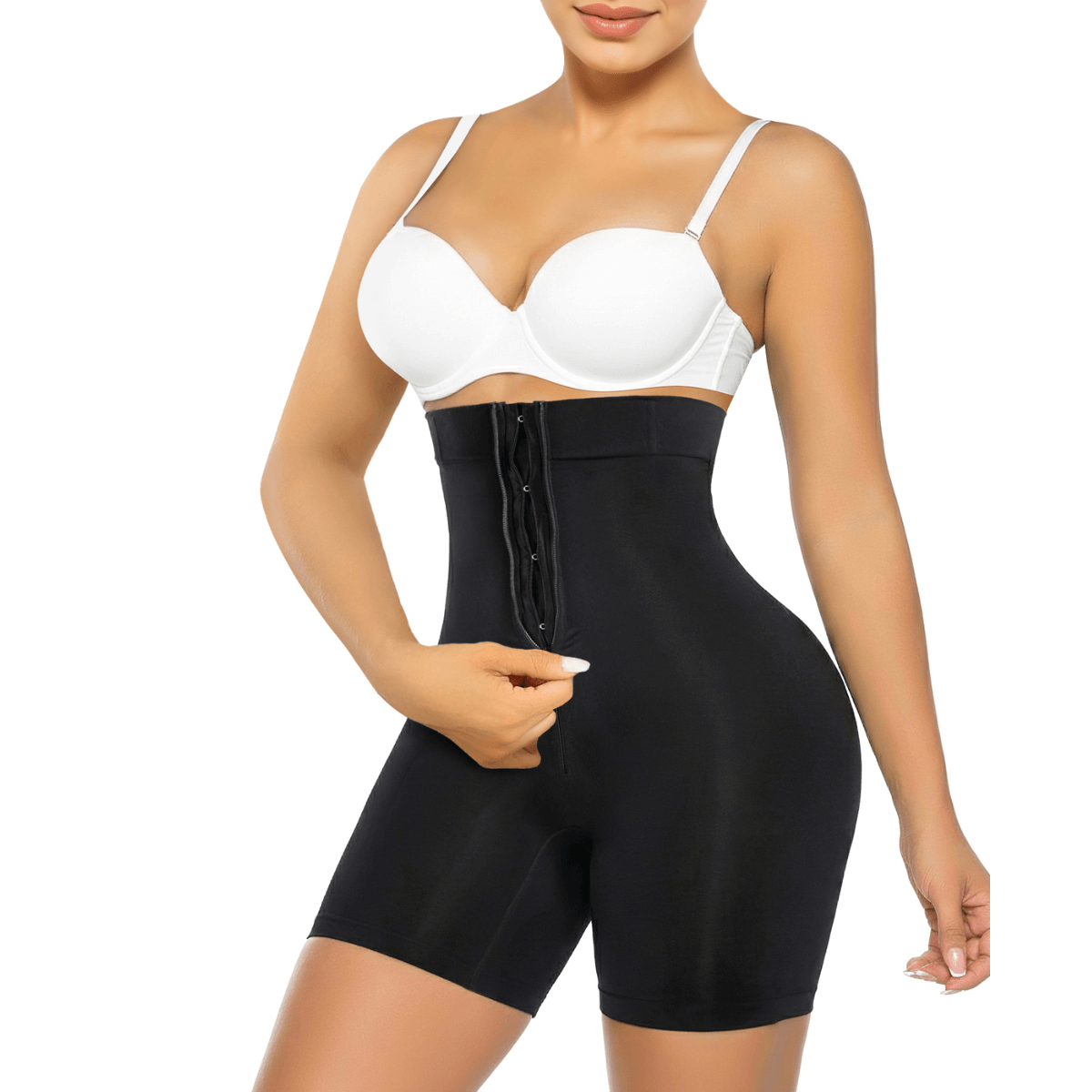 SHAPERX High-Waisted Zip & Hook Shaper Shorts – Black / 3XL