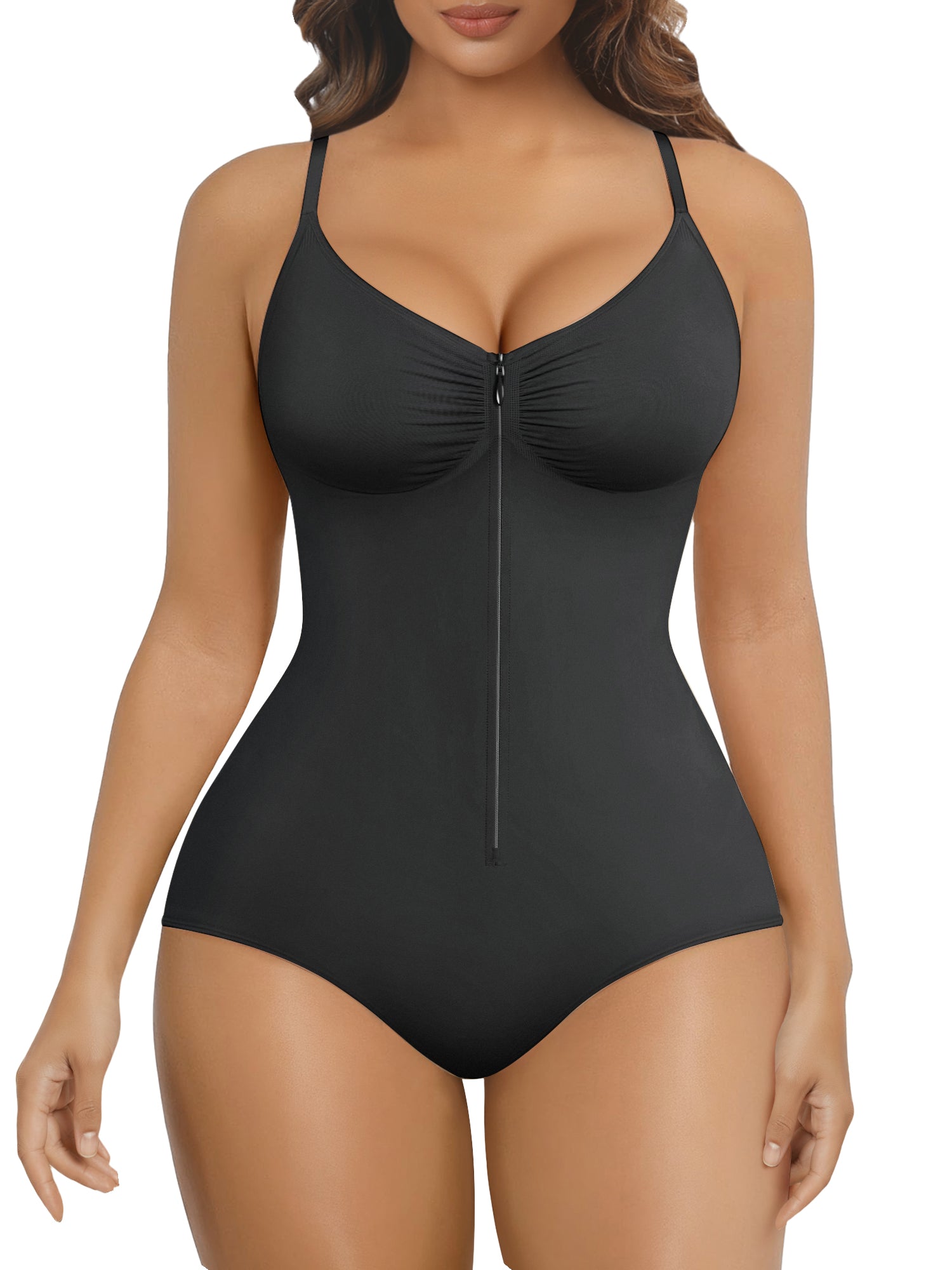 SHAPERX Zip-Up Tummy Control Brief Bodysuit – Black / 2XL