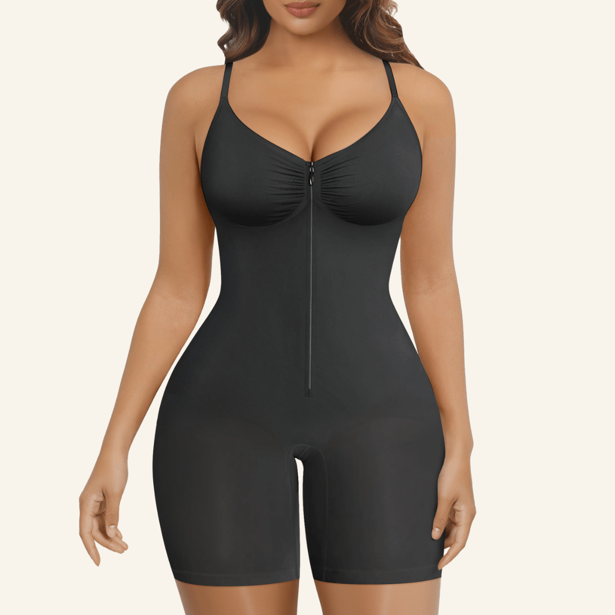 SHAPERX Zip-Up Tummy Control Short Bodysuit – Black / 2XL