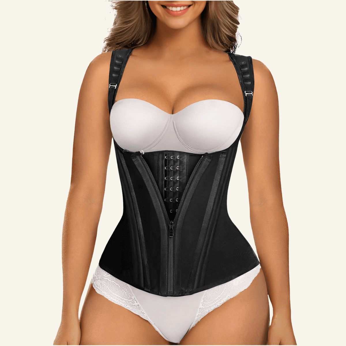 SHAPERX 15 Flexible Steel Bones Sport Waist Trainer with Shoulder Straps – Black / 2XL