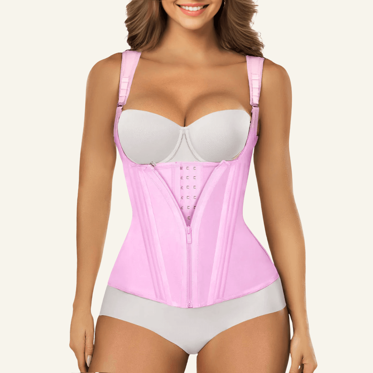 SHAPERX 15 Flexible Steel Bones Sport Waist Trainer with Shoulder Straps – Pink / 3XL