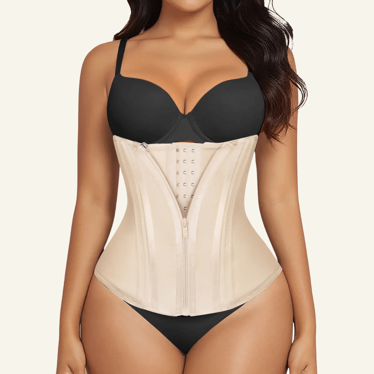 SHAPERX 15 Steel Bones Waist Trainer for Workout & Hourglass Shaping – Beige / XL