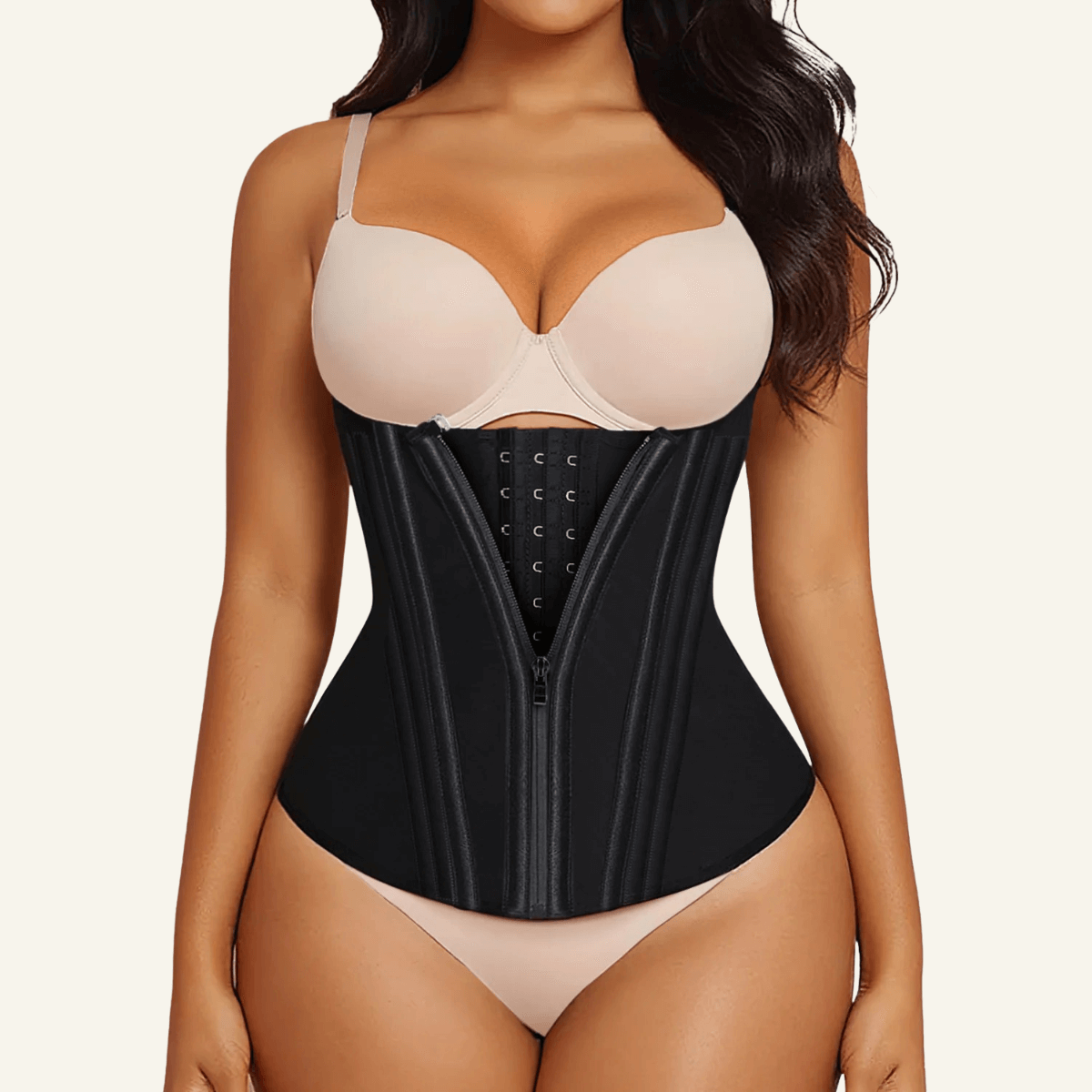 SHAPERX 15 Steel Bones Waist Trainer for Workout & Hourglass Shaping – Black / L