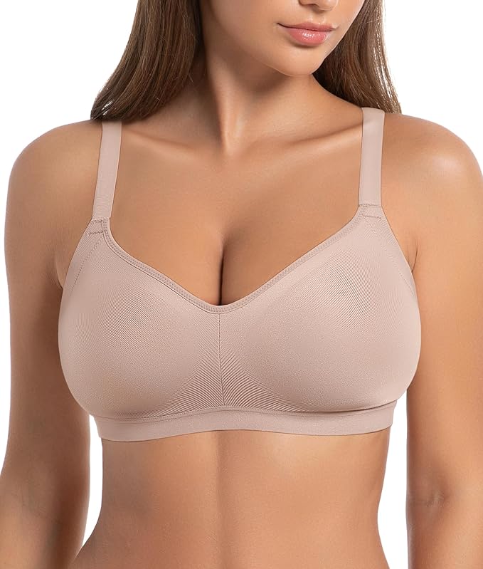 SHAPERX Seamless Lightly Lined Wireless Bra – Toasted Almond / S