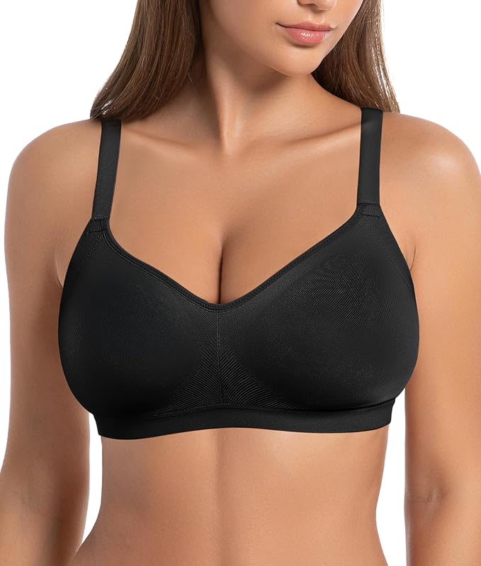 SHAPERX Seamless Lightly Lined Wireless Bra – Black / XL