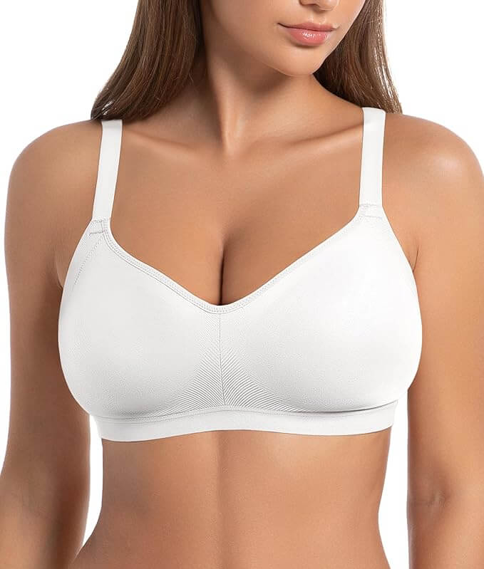 SHAPERX Seamless Lightly Lined Wireless Bra – White / S