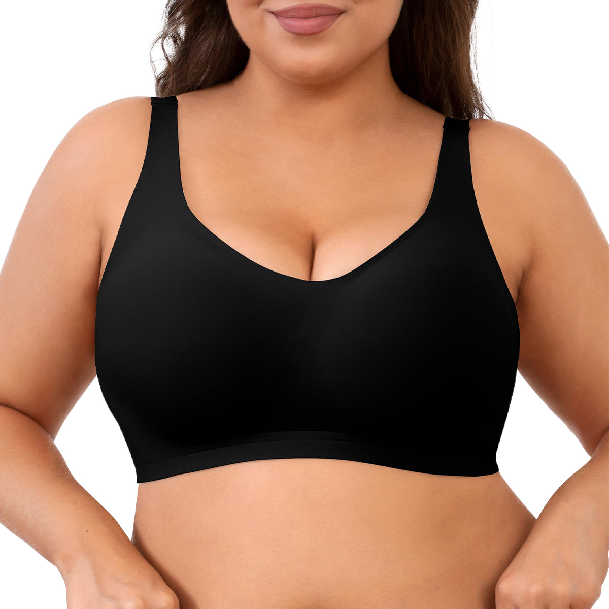 SHAPERX Seamless V-Neck Wireless Everyday Bra – Black / L