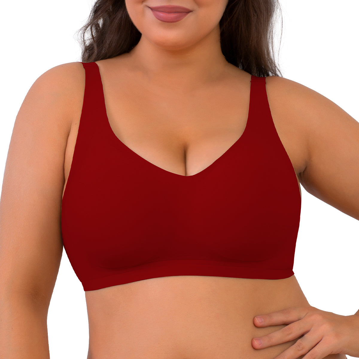 SHAPERX Seamless V-Neck Wireless Everyday Bra – Red / L-Plus