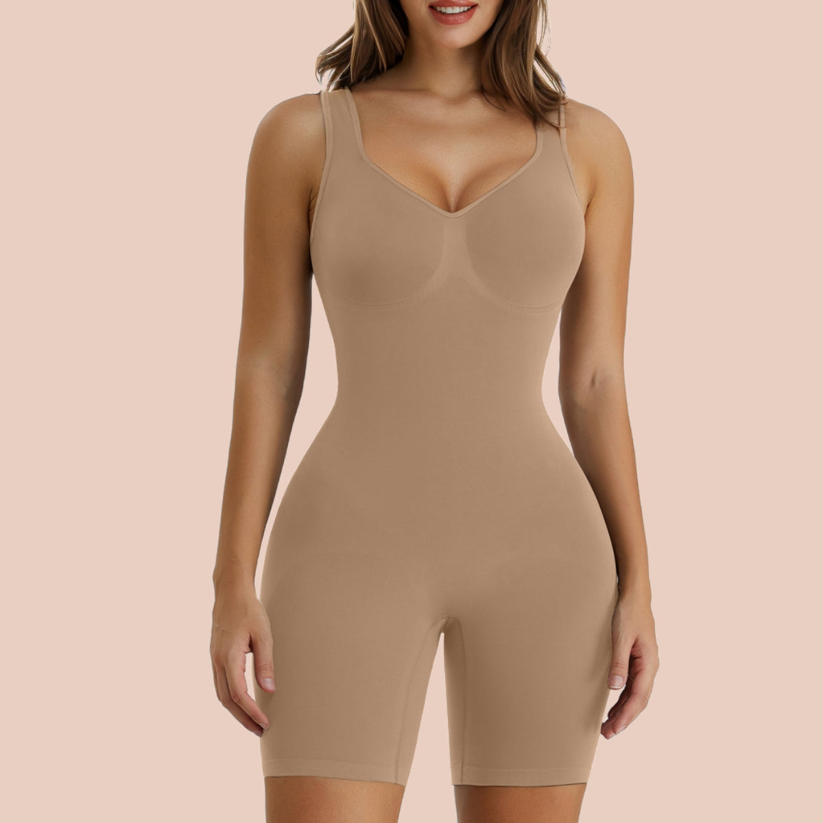 SHAPERX Seamless Wide Starps Mid-Thigh Bodysuit – Sienna / S/M