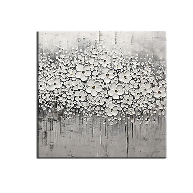 Winter Blossom-3D Textured Black and White Floral Oil Painting, Modern Wall Art for Home Decoration
