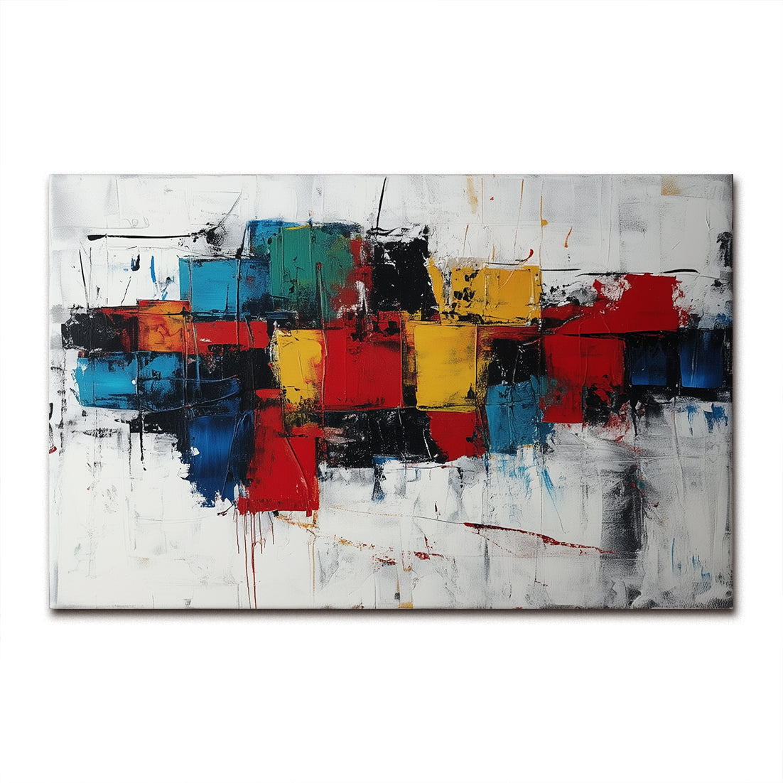Artful Chaos: Colorful Geometric Abstract Oil Painting – Bold Multicolor Wall Art, Modern Decor for Living Room Interiors