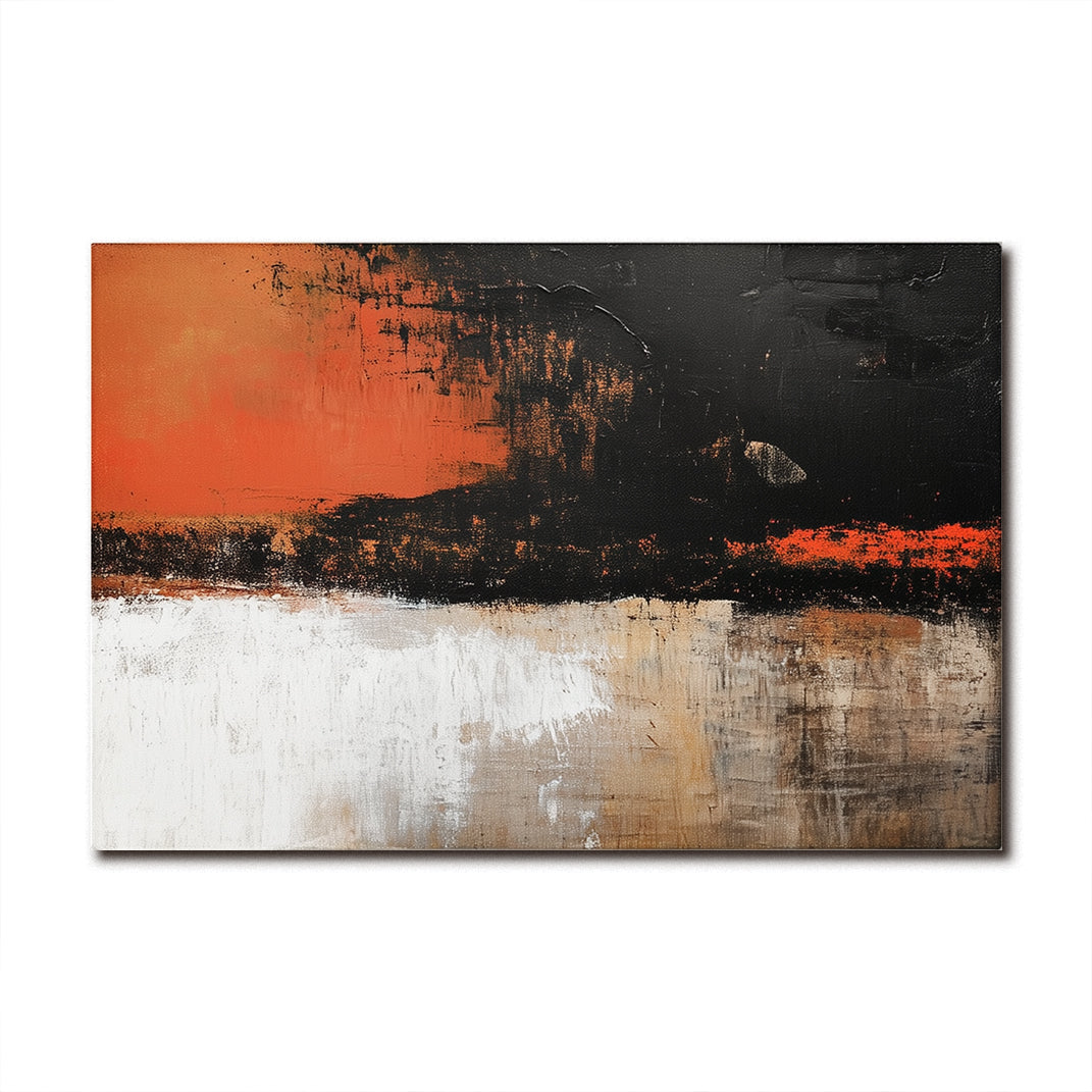 Fiery Horizon – Abstract Orange & Black Canvas Wall Art, Modern Living Room Decor