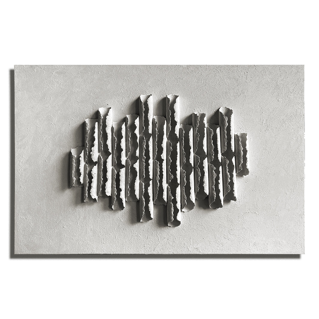 Echoes of Silence-Minimalist 3D Textured Wall Art: Light Gray Concrete – like Sculpture