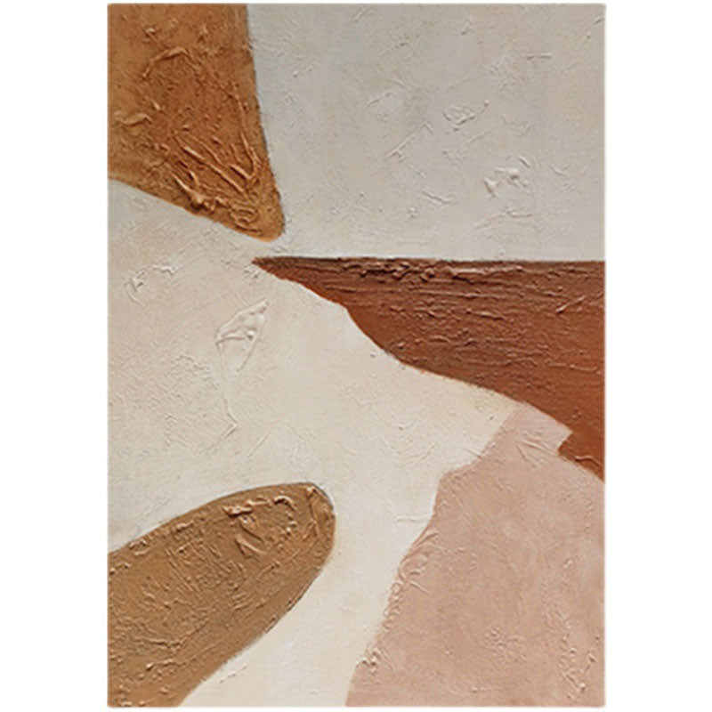Minimalist Abstract Oil Painting: Brown & White Textured Wabi Sabi Wall Art