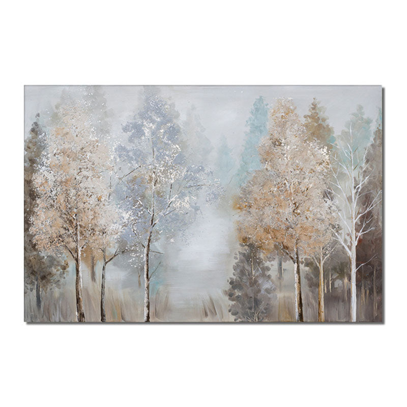 Forest-Misty Abstract Forest Painting in Autumn Tones for Tranquil Interiors