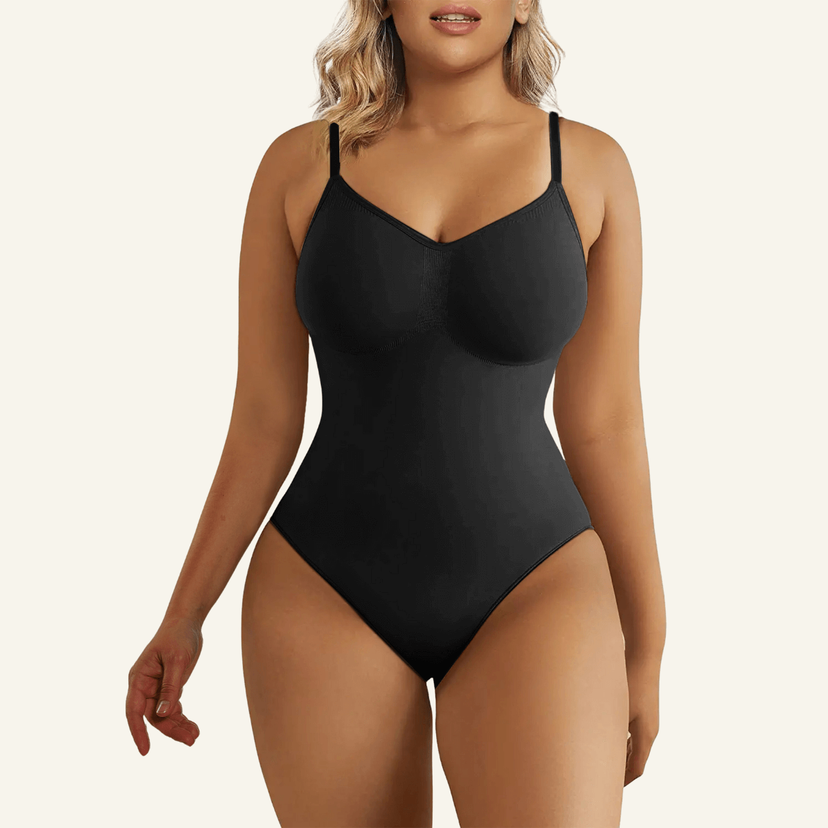 SHAPERX Seamless Adjustable Straps Tummy Control Thong Bodysuit – Black / L/XL