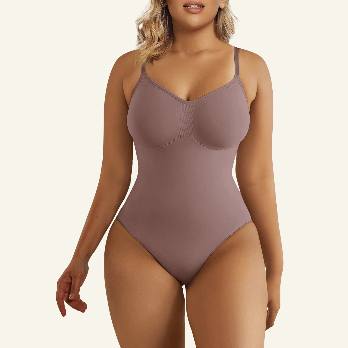 SHAPERX Seamless Adjustable Straps Tummy Control Thong Bodysuit – Umber / 2XL/3XL