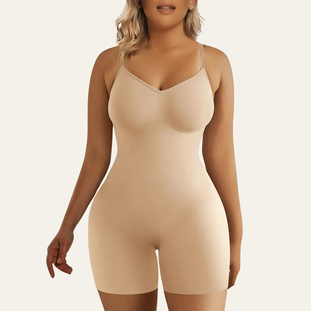 SHAPERX Seamless Adjustable Straps Tummy Control Shorts Bodysuit – Beige / 4XL/5XL