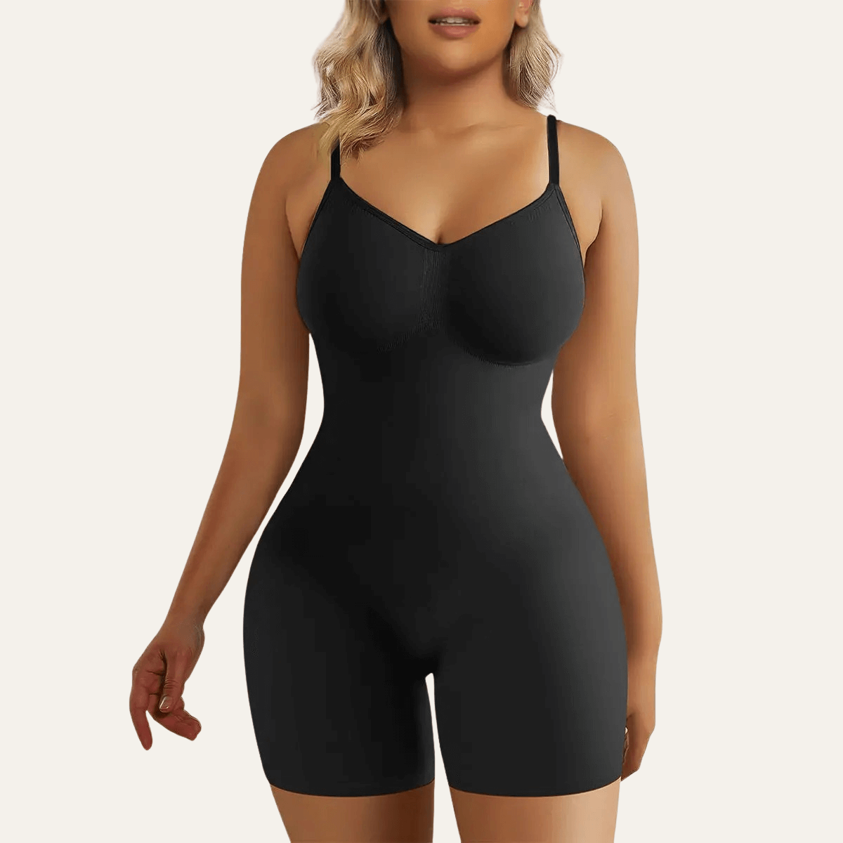SHAPERX Seamless Adjustable Straps Tummy Control Shorts Bodysuit – Black / 2XL/3XL