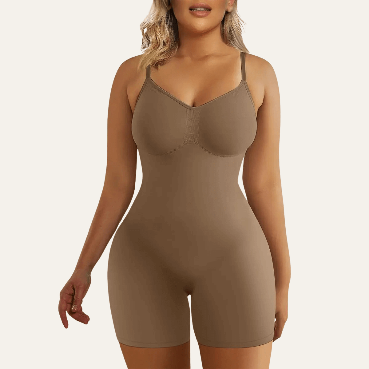 SHAPERX Seamless Adjustable Straps Tummy Control Shorts Bodysuit – Brown / S/M