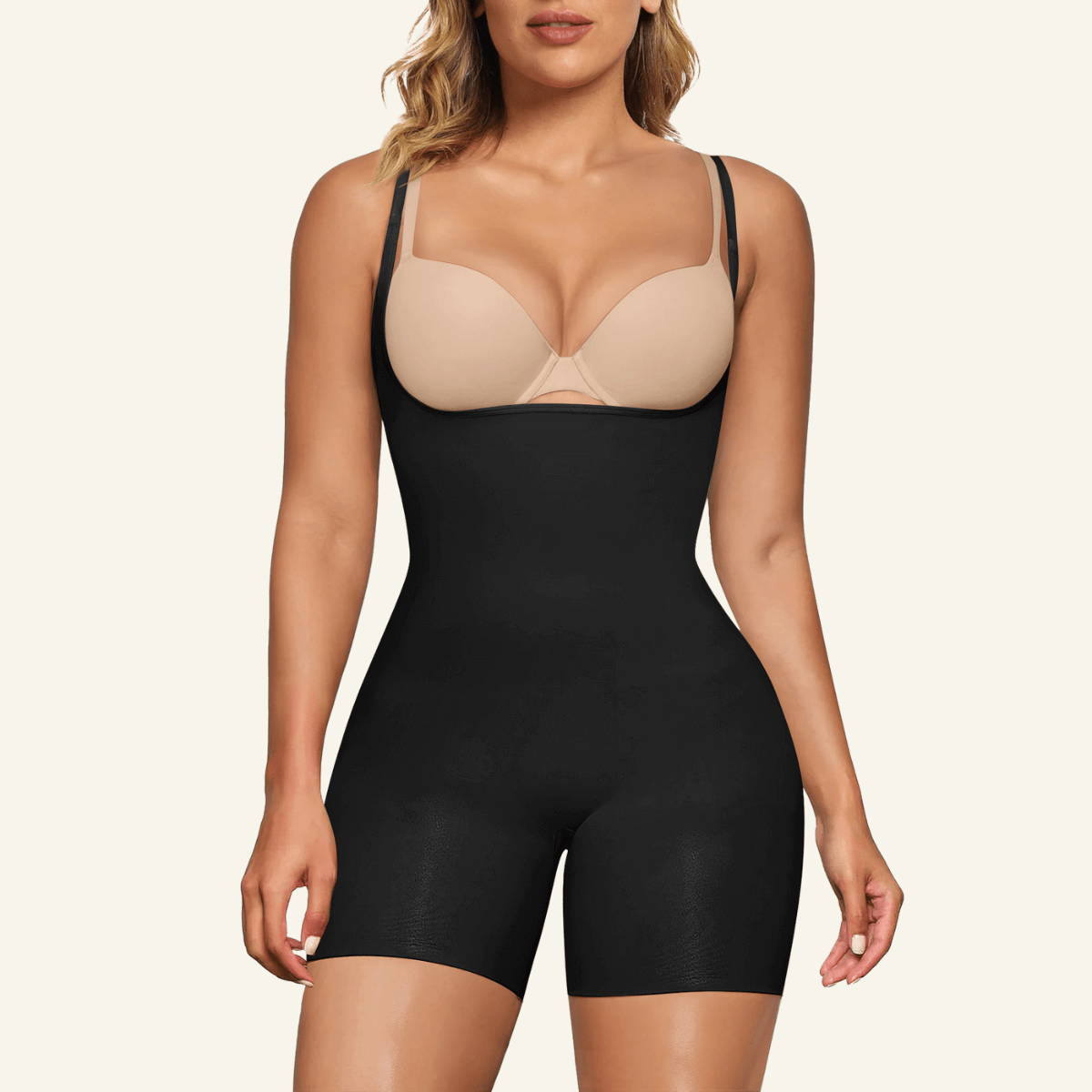 SHAPERX Seamless Open-Bust Tummy Control Shorts Bodysuit – Black / XXS/XS