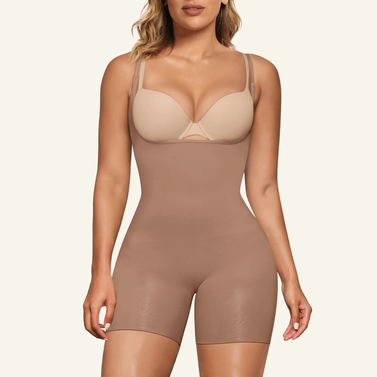 SHAPERX Seamless Open-Bust Tummy Control Shorts Bodysuit – Sienna / S/M