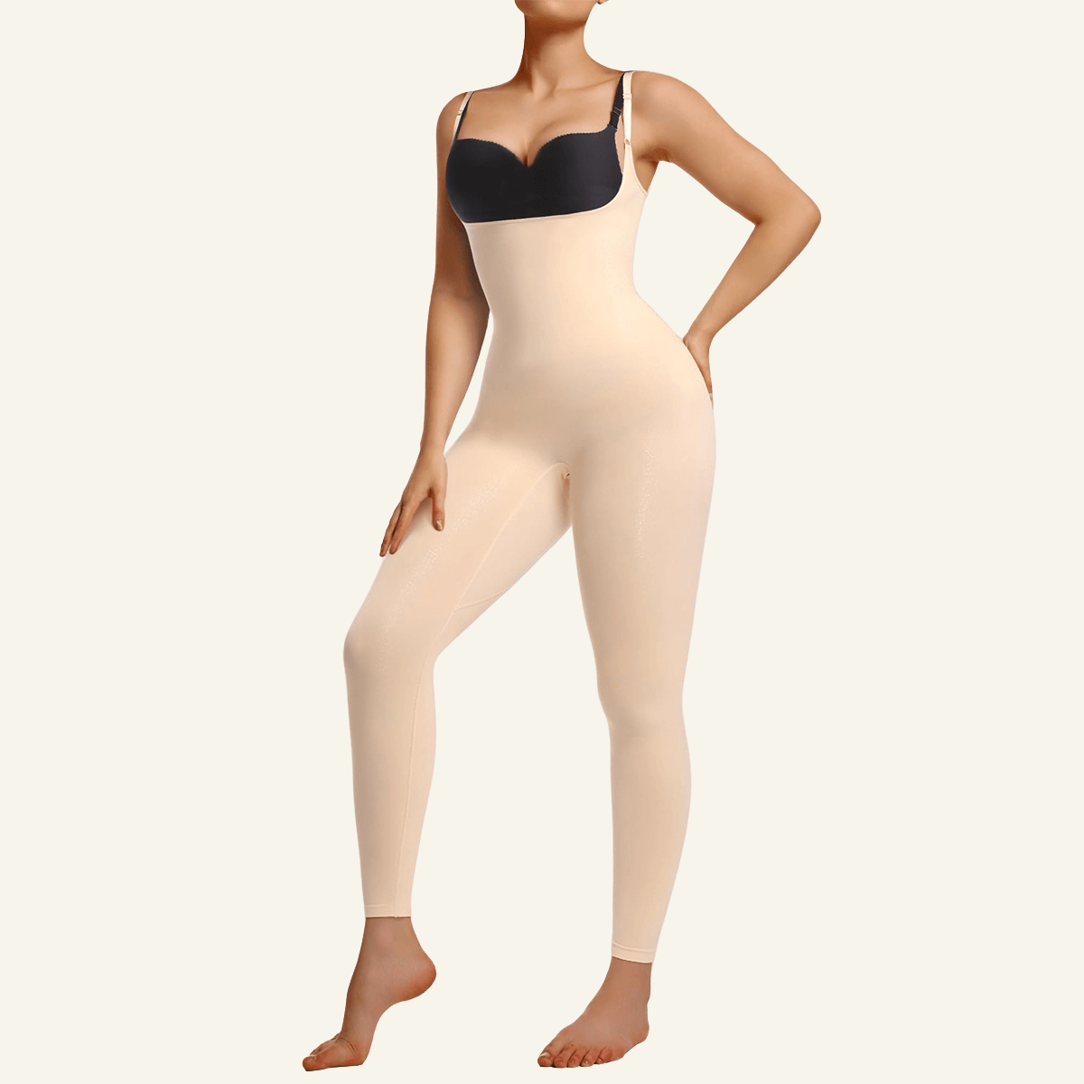 SHAPERX 3-in-1 Seamless Open-Bust Tummy Control Legging Bodysuit – Beige / 2XL/3XL