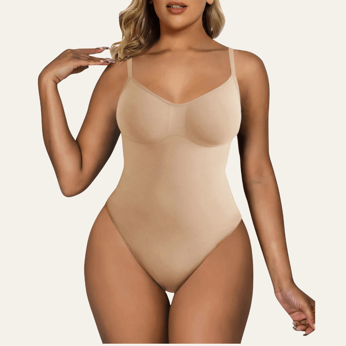 SHAPERX Seamless Adjustable Straps Tummy Control Brief Bodysuit – Beige / L/XL