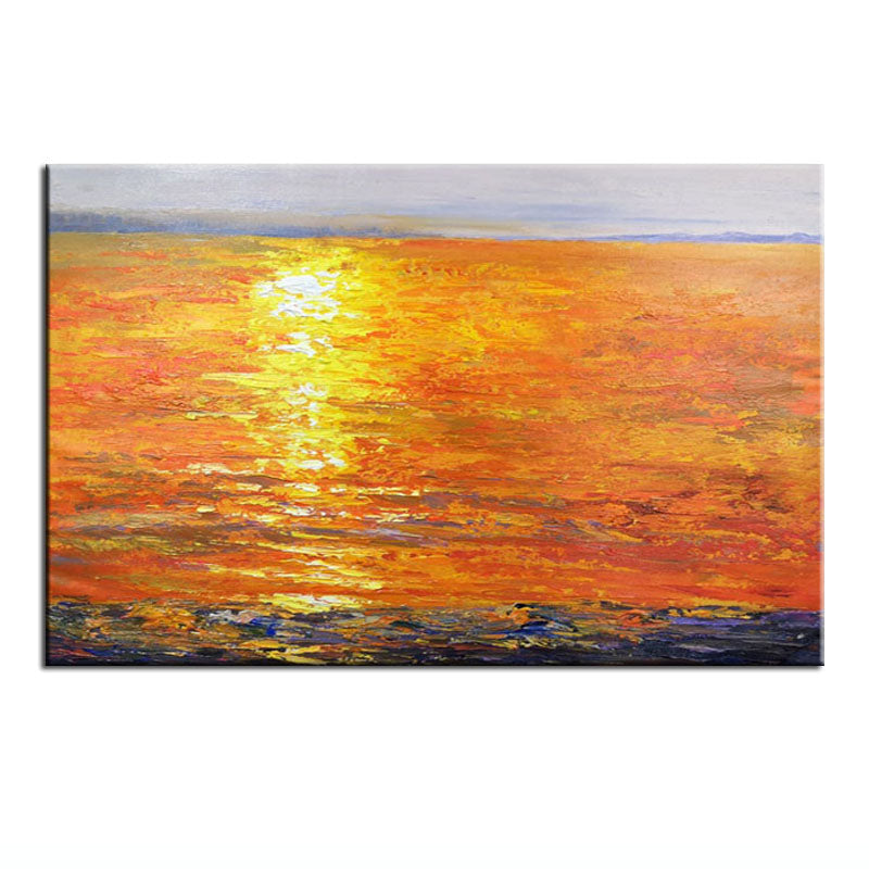 The Red Sea-Vibrant Sunset Ocean Oil Painting, Abstract Seascape Art for Home Decoration