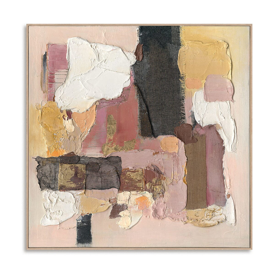 Golden Blush – Textured Abstract Collage Painting on Canvas