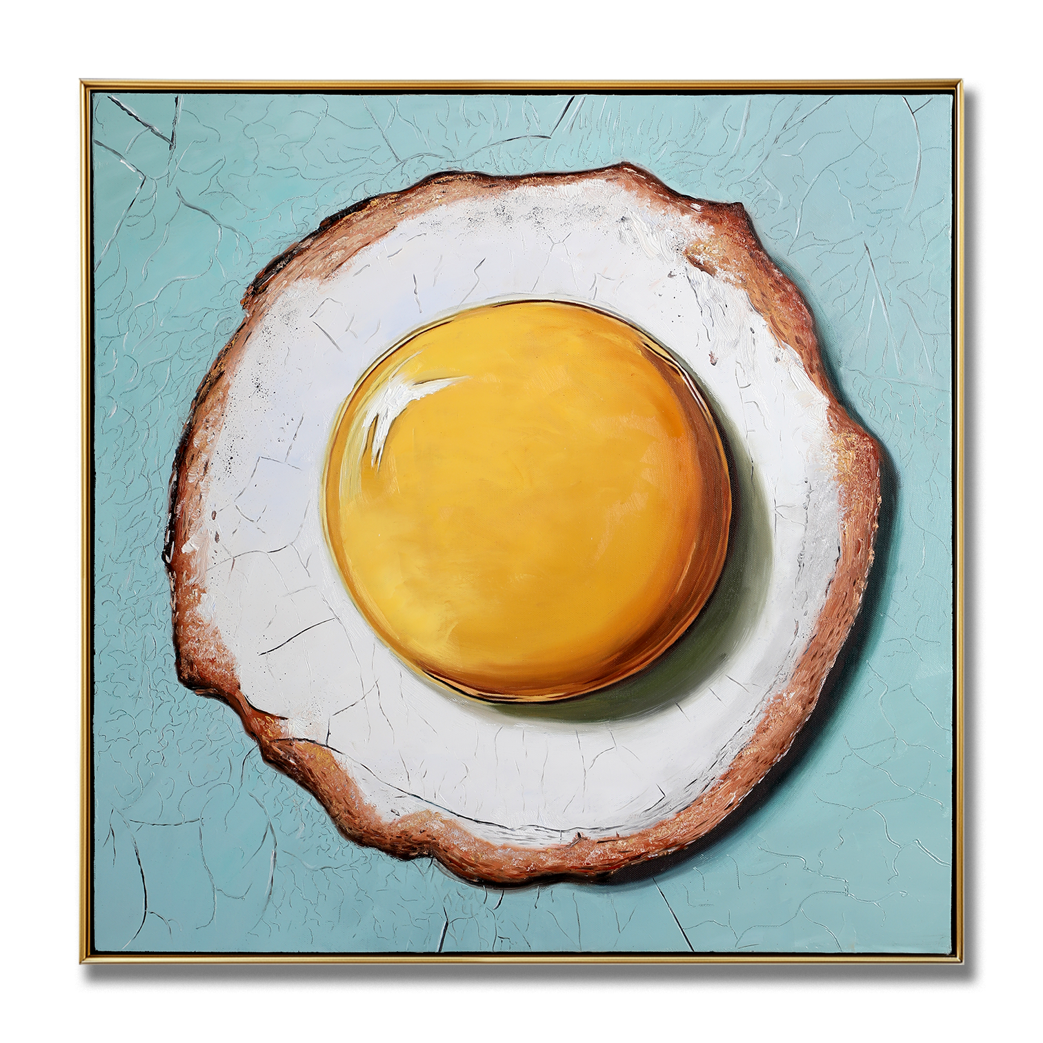 Sunny Muse – Textured Pop Art Egg Oil Painting, Modern Kitchen Wall Art for Dining Room or Café Décor