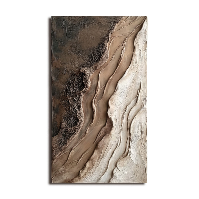 Earthly Tides-Textured Abstract Vertical Oil Painting in Earth Tones