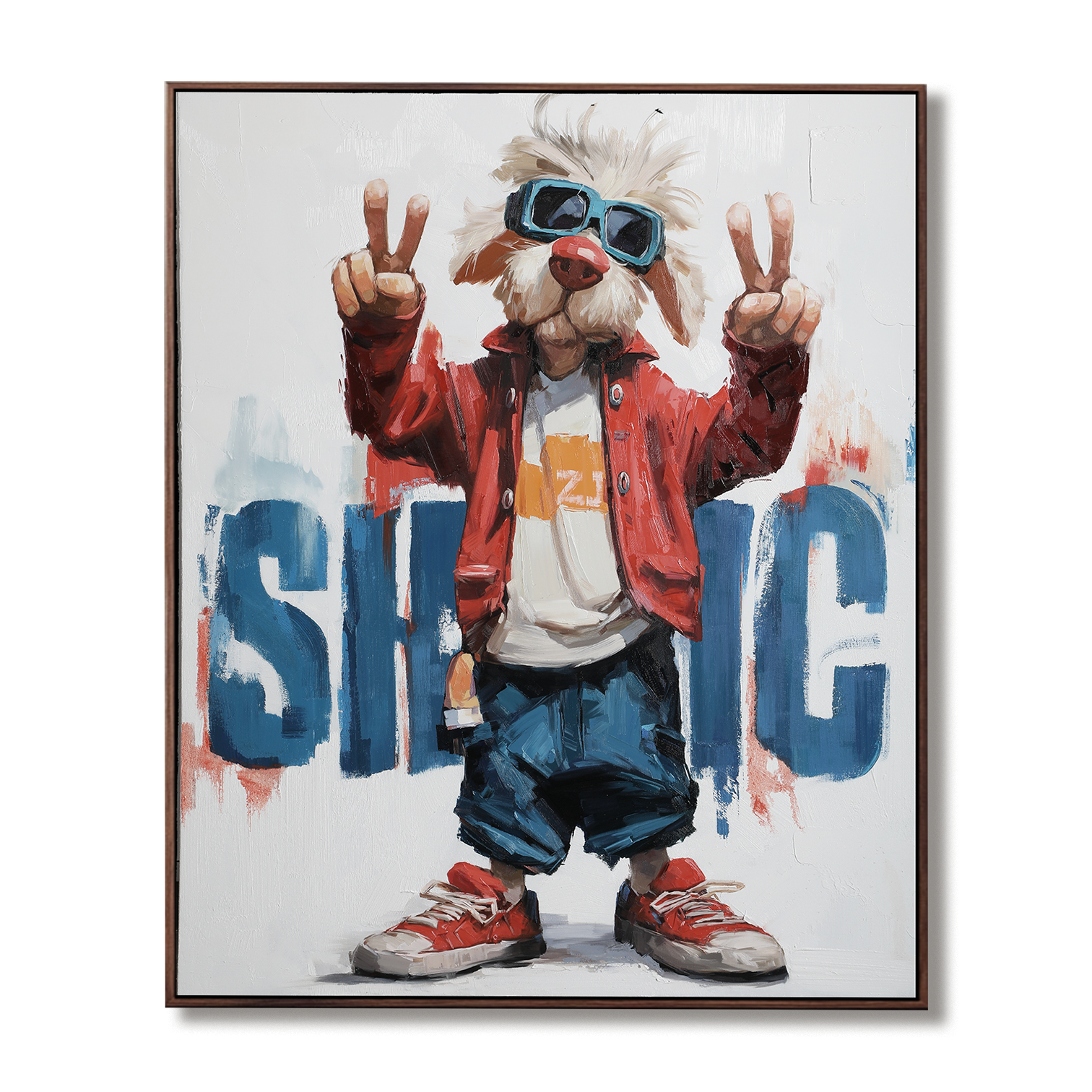 Street Vibes – Abstract Pop Art Dog Oil Painting, Modern Animal Wall Art for Youthful Spaces