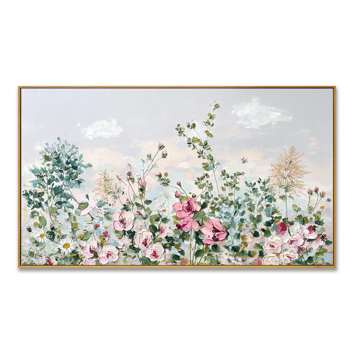 Floral Bliss – Textured Oil Painting, Soft Pink Floral Wall Art, Abstract Flower Design for Living Room, Fine Art Home Decor