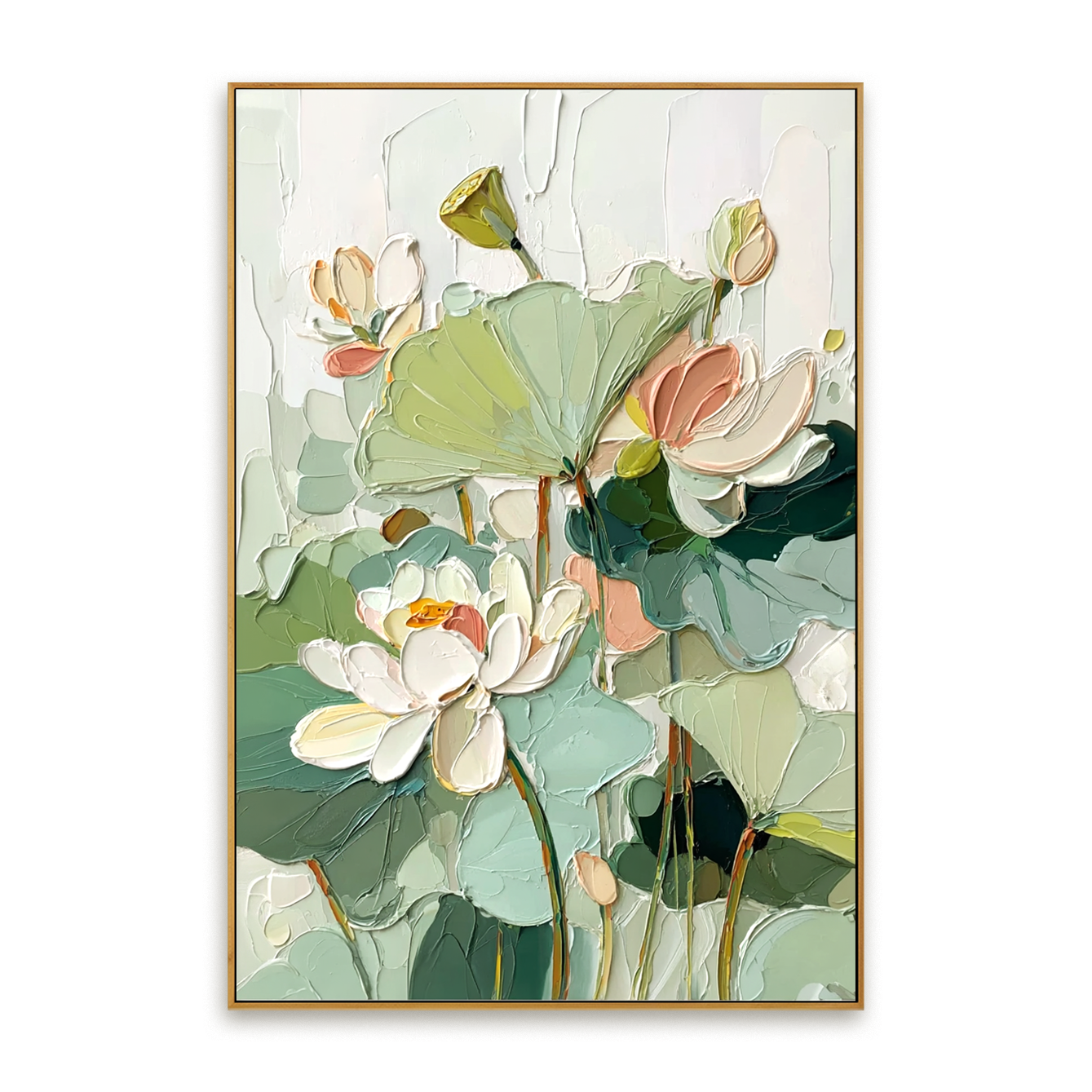 Serene Lotus Garden – Textured Lotus Oil Painting