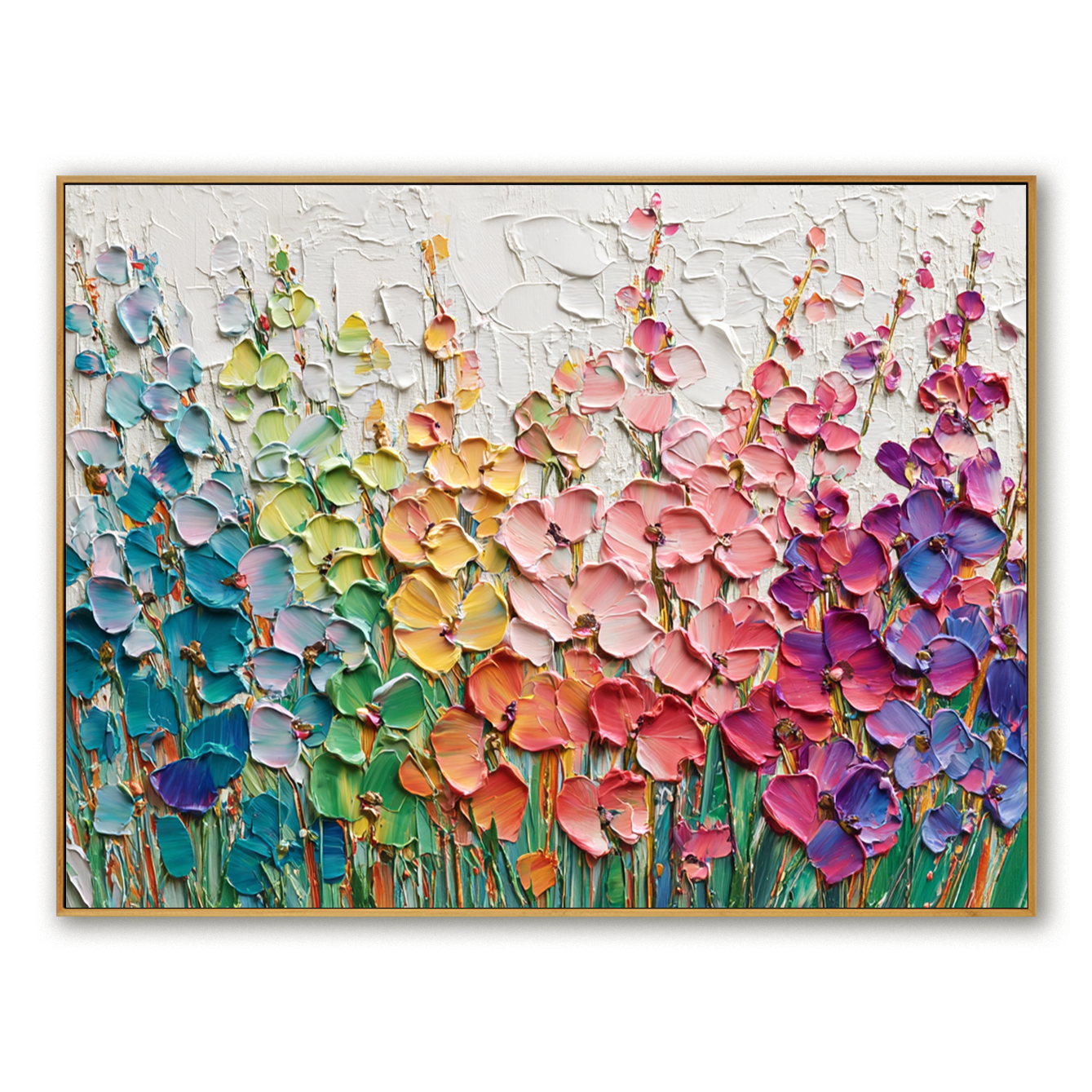 Colorful Garden – Textured Flower Wall Art Hand-Painted Rainbow Floral Canvas for Modern Home Decor