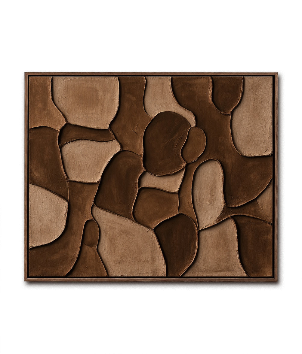 Earthen Mosaic-Brown Tones Textured Abstract Wall Art with Organic Shapes , Modern Home Decor for Living Room & Bedroom