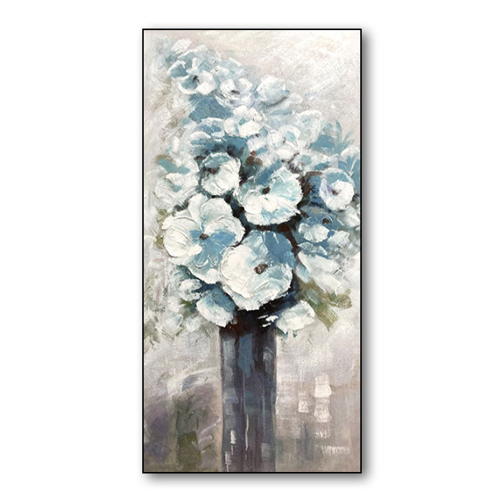 Bouquet of Ice Flowers-Original Vertical Abstract Floral Painting for Modern Decor