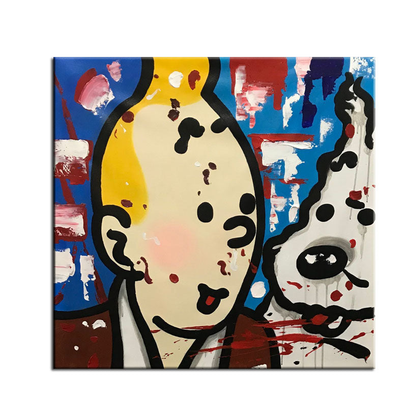 Tintin Pop Art Painting – Hand-Painted Modern Comic Wall Art