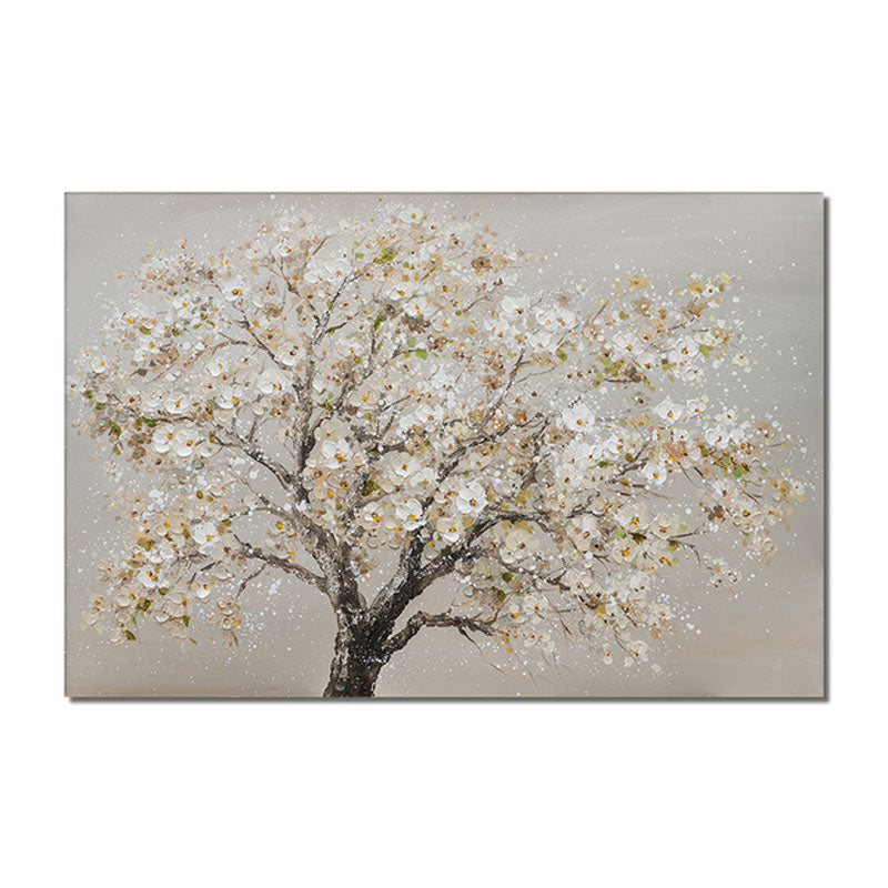 Endurance-Textured White Flowering Tree Oil Painting | Modern Wall Art for Home Decor