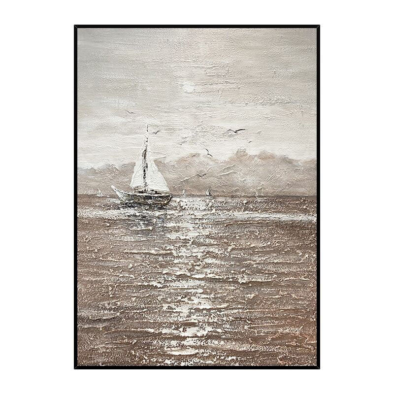 Lonely Sailor – Impasto Black & Brown Sailboat Oil Painting | Modern Coastal Wall Art