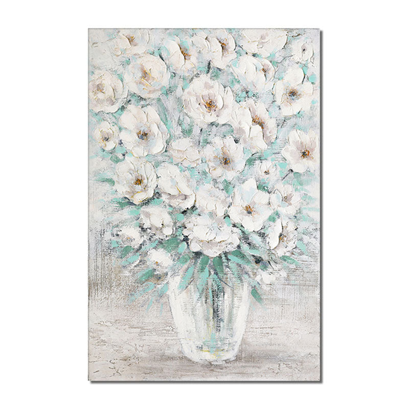 Abstract White Flower Oil Painting – Elegant Floral Art for Luxury Home Decor