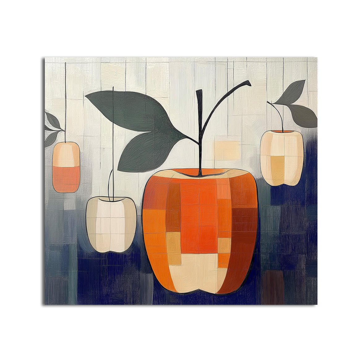 Harvest Geometry – Modern Abstract Fruit Painting Geometric Apple Canvas Wall Art